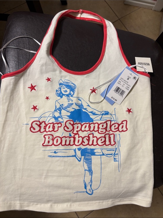 special thanks Other - Star Spangled Bombshell Women's White Bandeau Tank with Red Trim